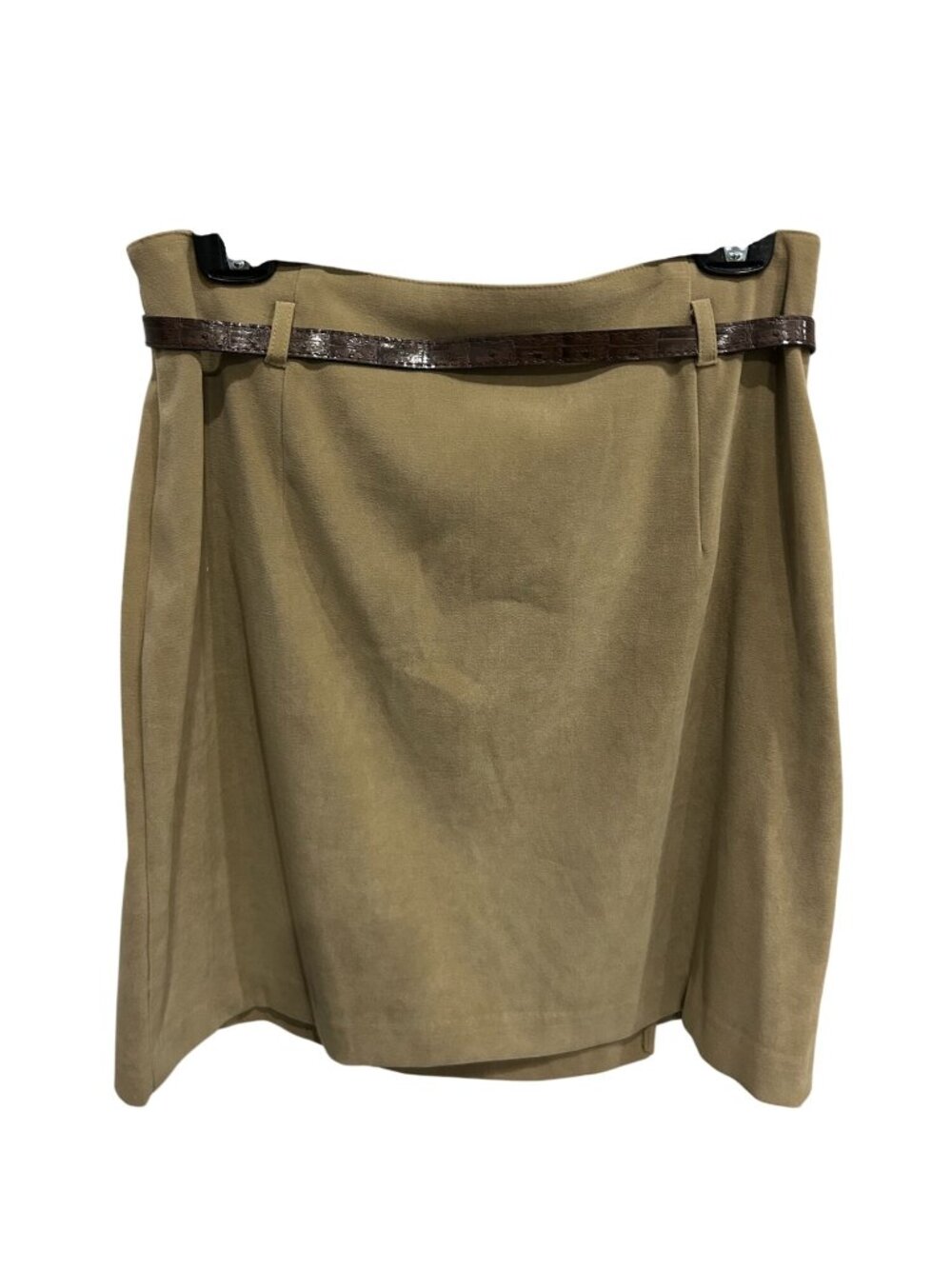 Jay Peters Beige Knee-Length Skirt Faux Leather Belt Size 12 Preppy Minimalist